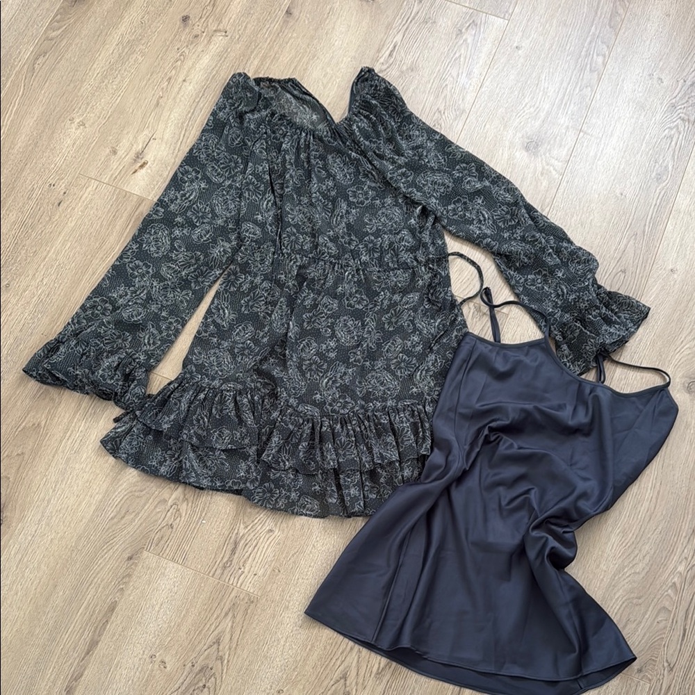 Floral Long Sleeve Dress and Black Slip Dress